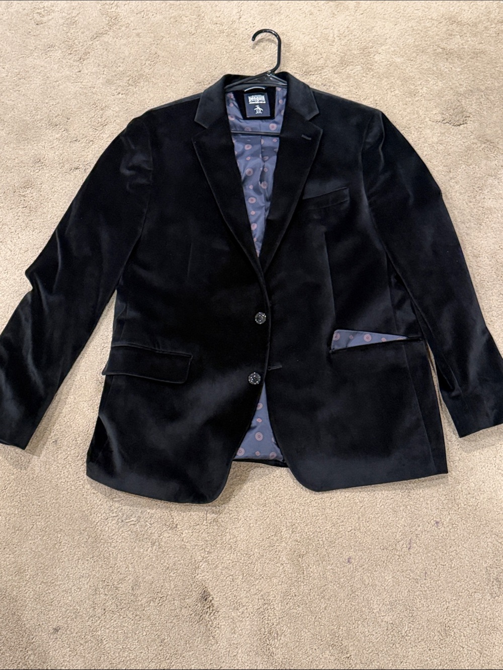 Original Penguin Black Velvet Blazer with Polka Dot Lining